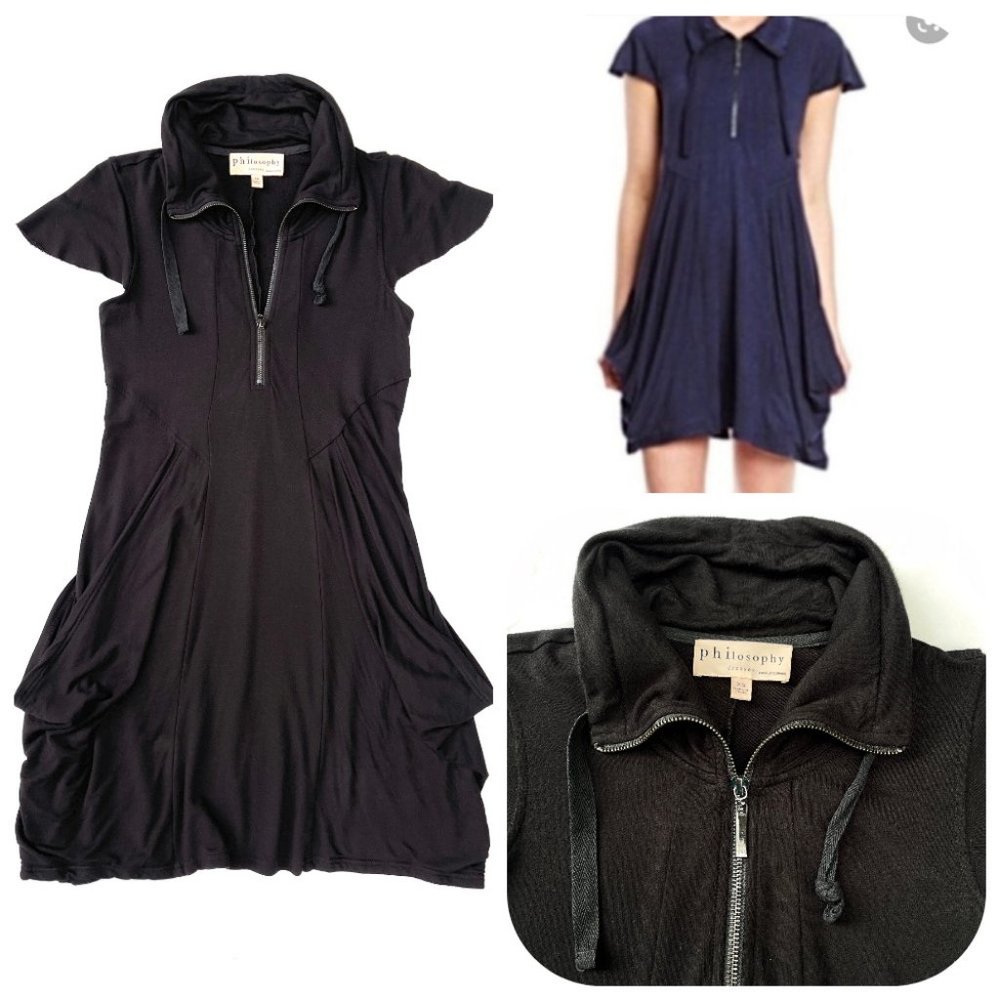 Philosophy Black Sleeve Half Zip Mesh Pockets Casual Dress - Picture 6 of 16